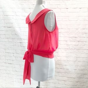 MONA B Sheer Red Tie Sash Belt Waist Blouse Top M